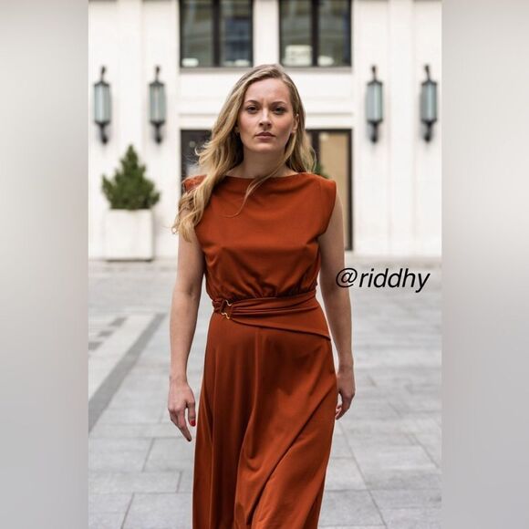 Zara brown dress with belt detail - Picture 4 of 12